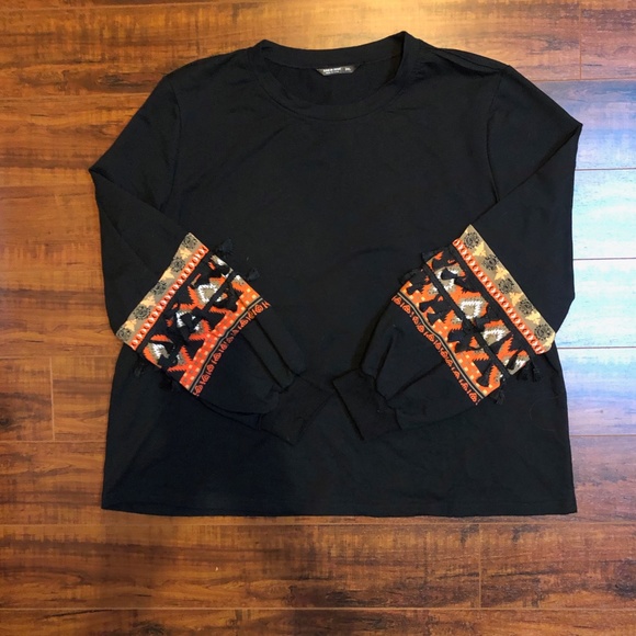 Black Aztec Fringe Stretch 3XL Sweatshirt Top - Picture 11 of 13